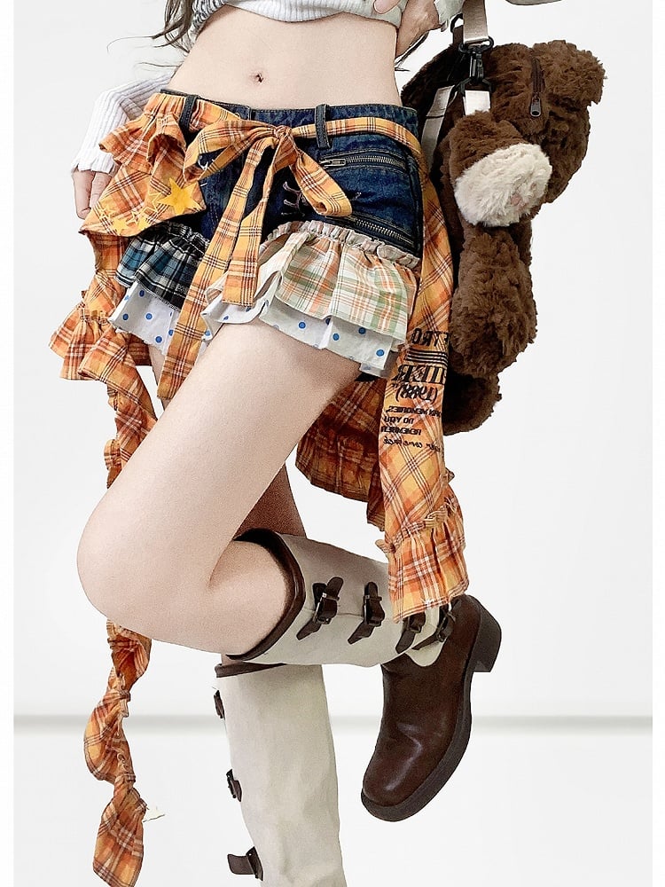 Karierte Shorts und + Muster Polka-Dot Orange Blau Y2K