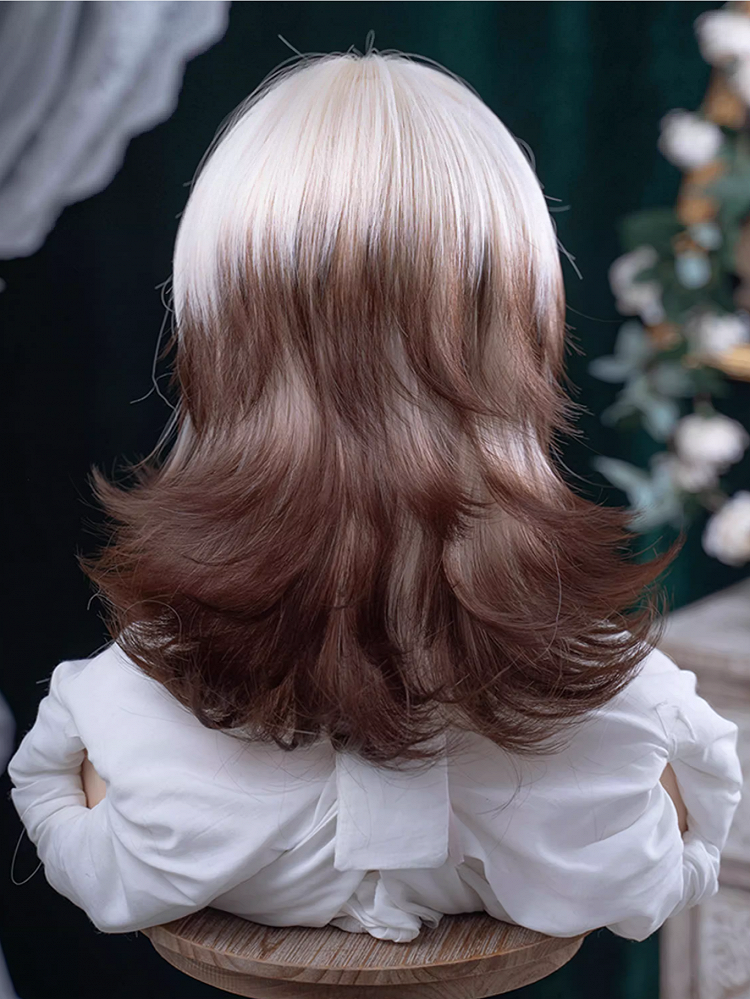 Short Ombre And With Hair Brown White Wig Color Ouji Bangs Length 43CM Air