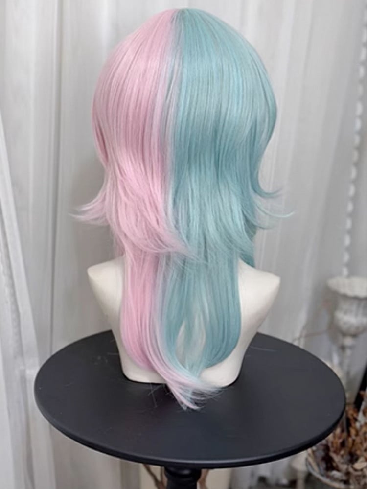 45 cm gerader Farbstil mit grün-rosa Ouji-Perückenlänge, Pony, geteilt