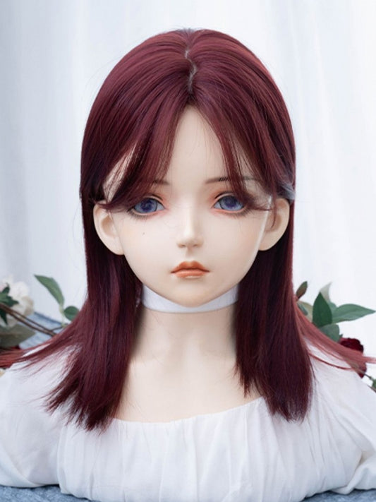 赤みがかった茶色のストレート合成ウィッグ(前髪付き)