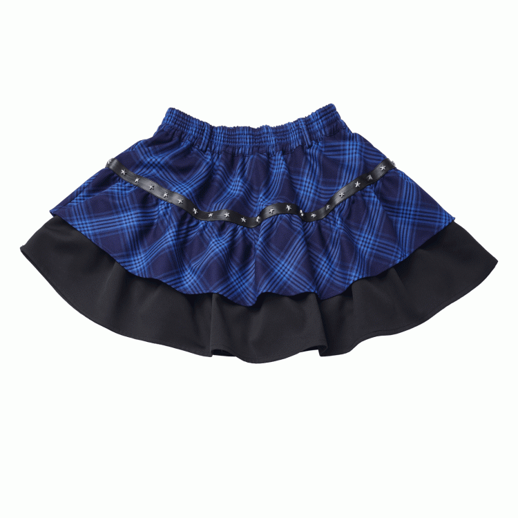 Tiered Skirt Stud Details Black and Blue Plaid Star