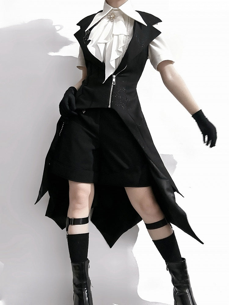 Fashion Ouji Collar Jabot Pointed Shirt Short Lolita Sleeves Foldover White