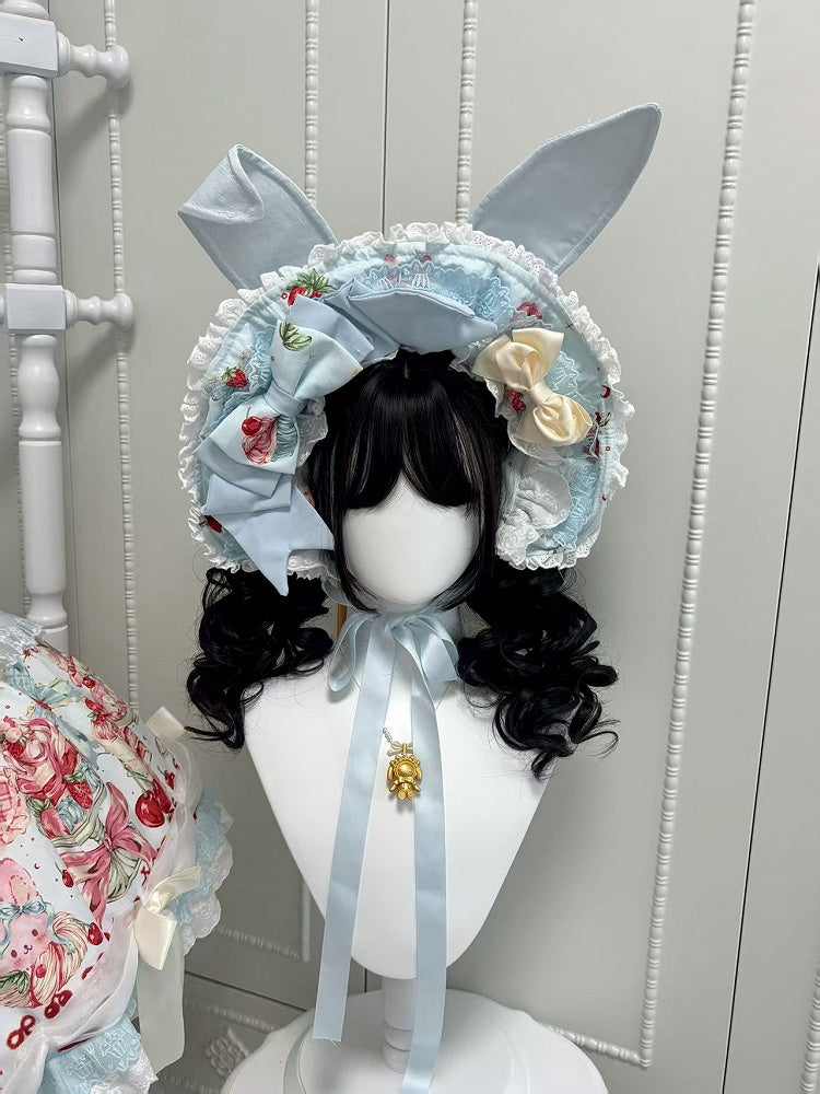 Blue Bonnet Ears Pink Sweet Yellow White Lolita Bunny /