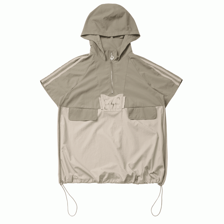 Khaki Colorblock Lightning Embroidery Drawstring Techwear Hooded T-shirt Hem