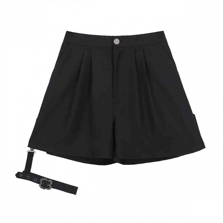 Schwarze Ouji Lolita-Shorts mit abnehmbarem Strumpfband mit Schnalle