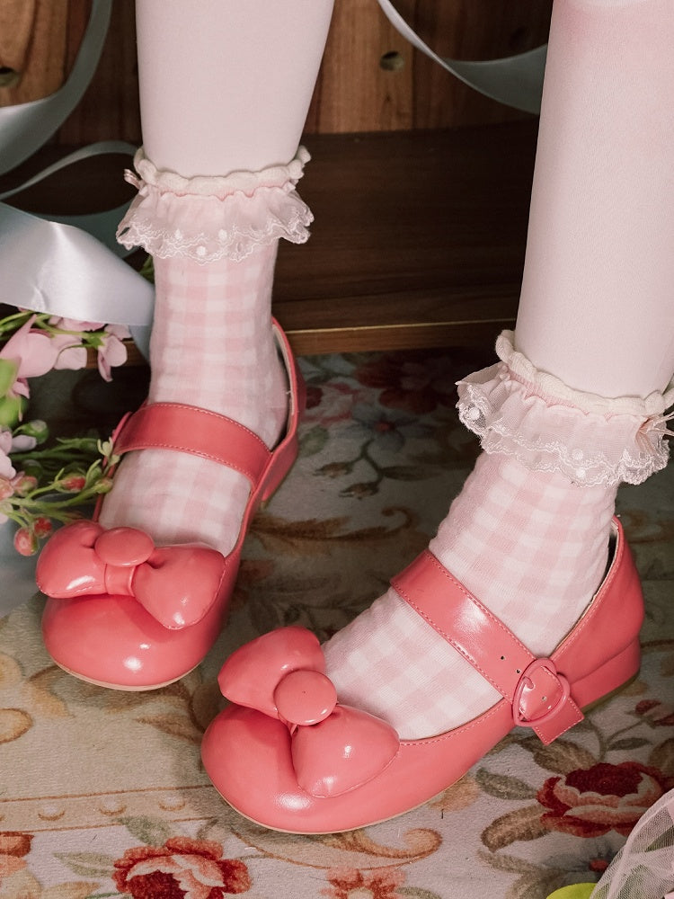 Mary Bow at Lolita Top Pink Toe Janes - Sweet Heart Heels Buckle Round Dark Low