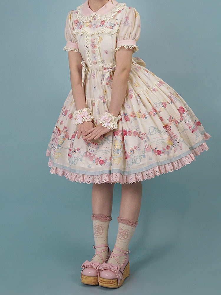 Bow with Wrist Scalloped Creamy Pink Eyelet Cuffs