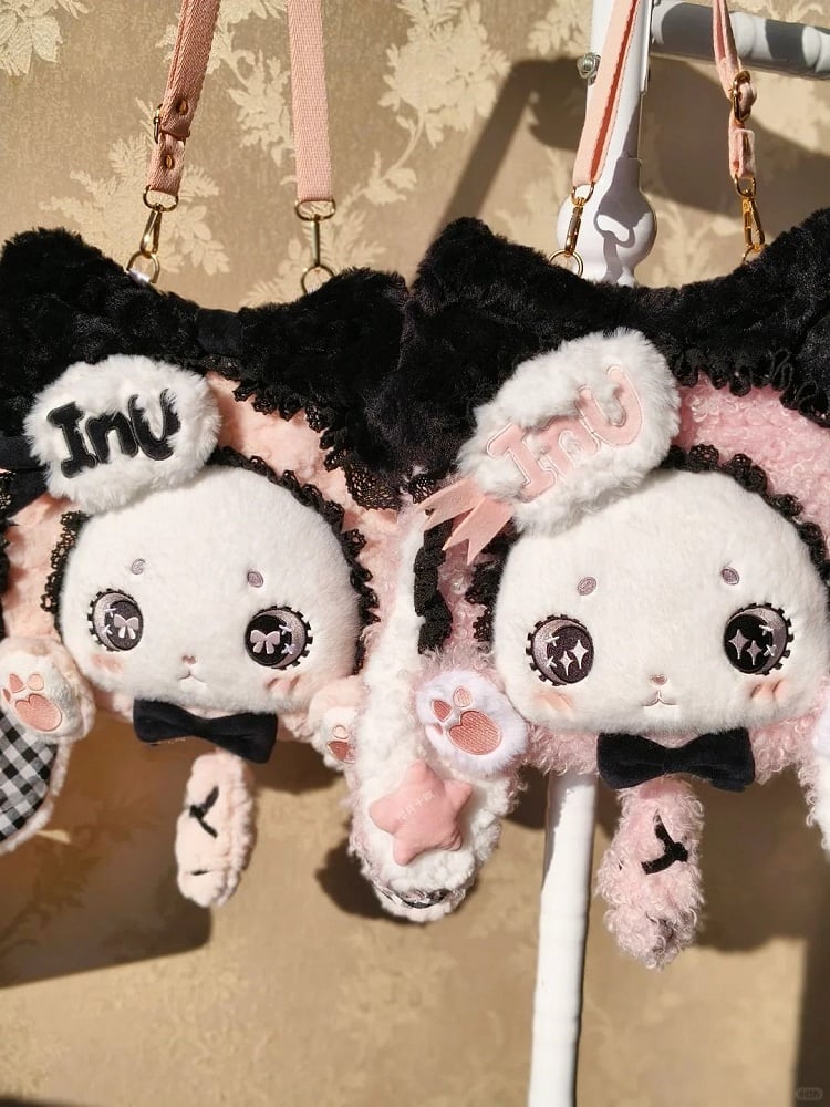 Ear Bag Sweet Plush Black and Bunny Pink Lolita Lop