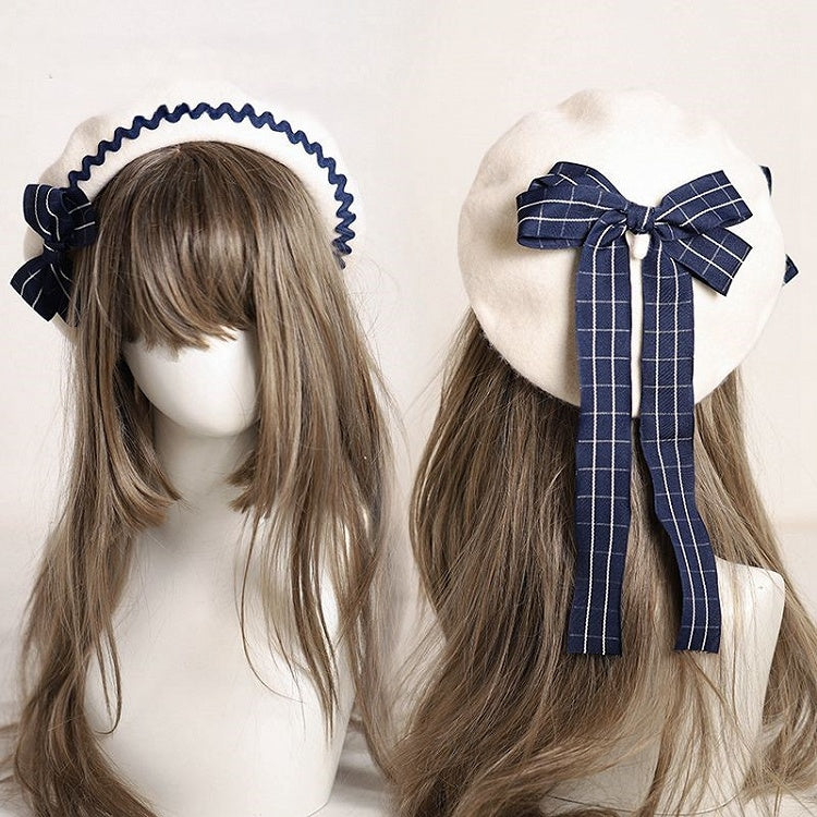 – Bow with Plaid Beret 10 Accents Embellished Options Color