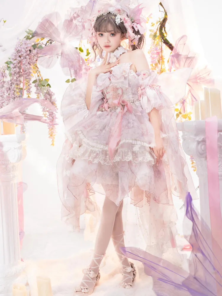 Pink Princess Fairy Floral Design Set Full Butterfly and JSK Dress Lolita Flower