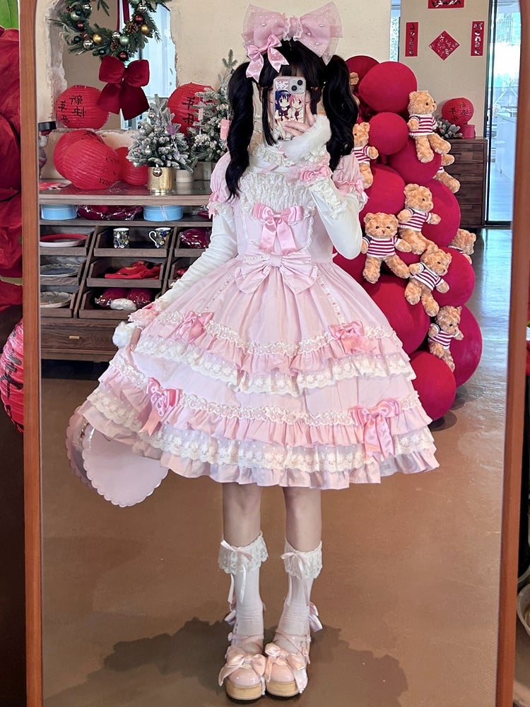 Sleeves Pink Puff Lolita Bow Old Dress Accents with Short School