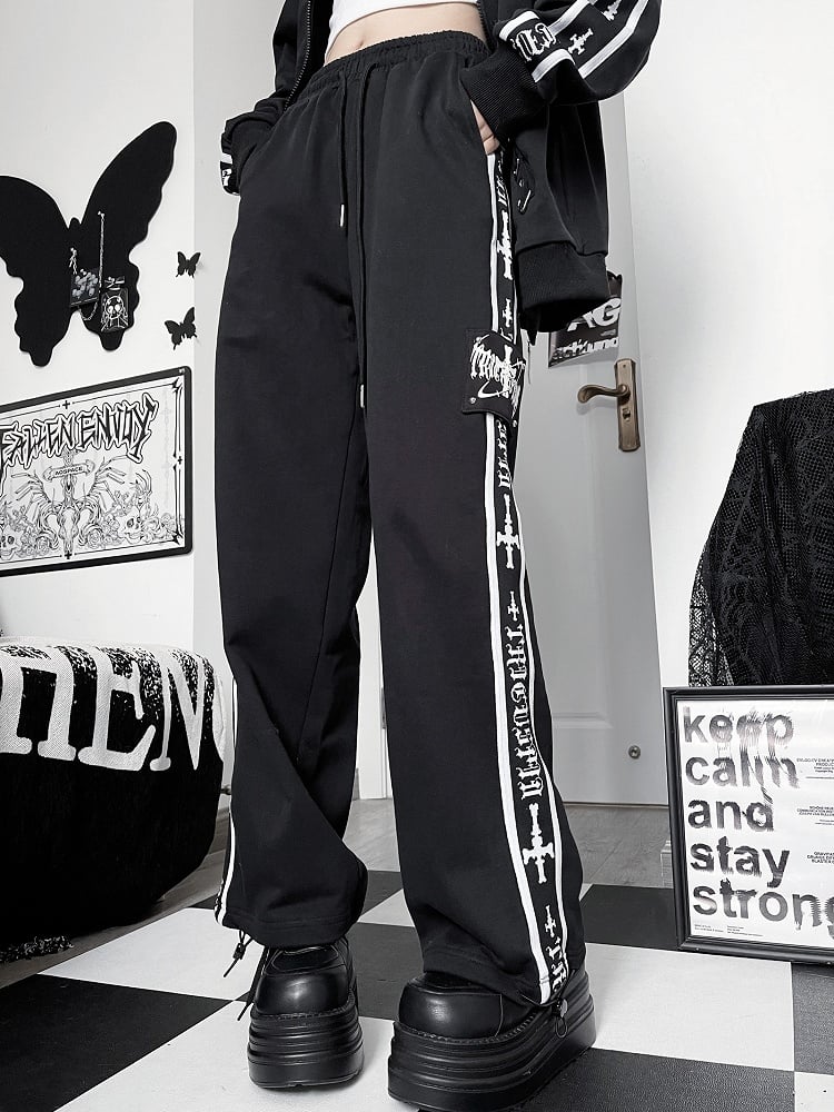 And Cross Letter Sweatpants Gothic Black Prin