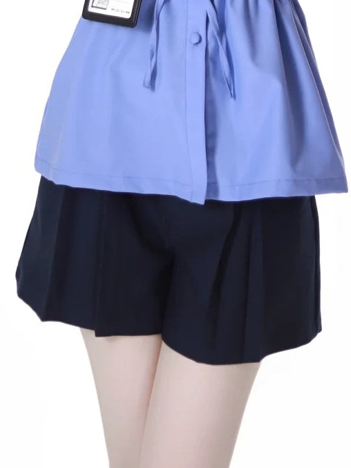 Navy Blue Box Pleat Shorts with Buckle Belt