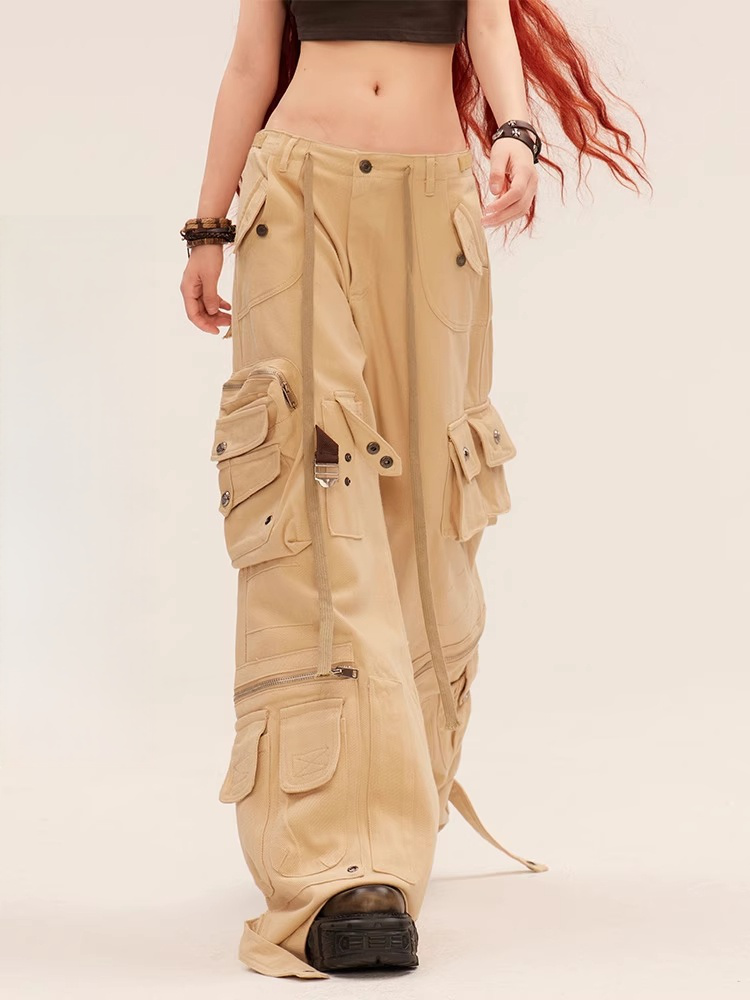 Low Millard Fashion Khaki Rise Cargo Pockets Wide-leg Pants