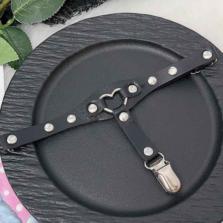 Strumpfband Schwarz/Weiß/Rosa Herznieten Glamouröses Bein PU Verziert Y2K