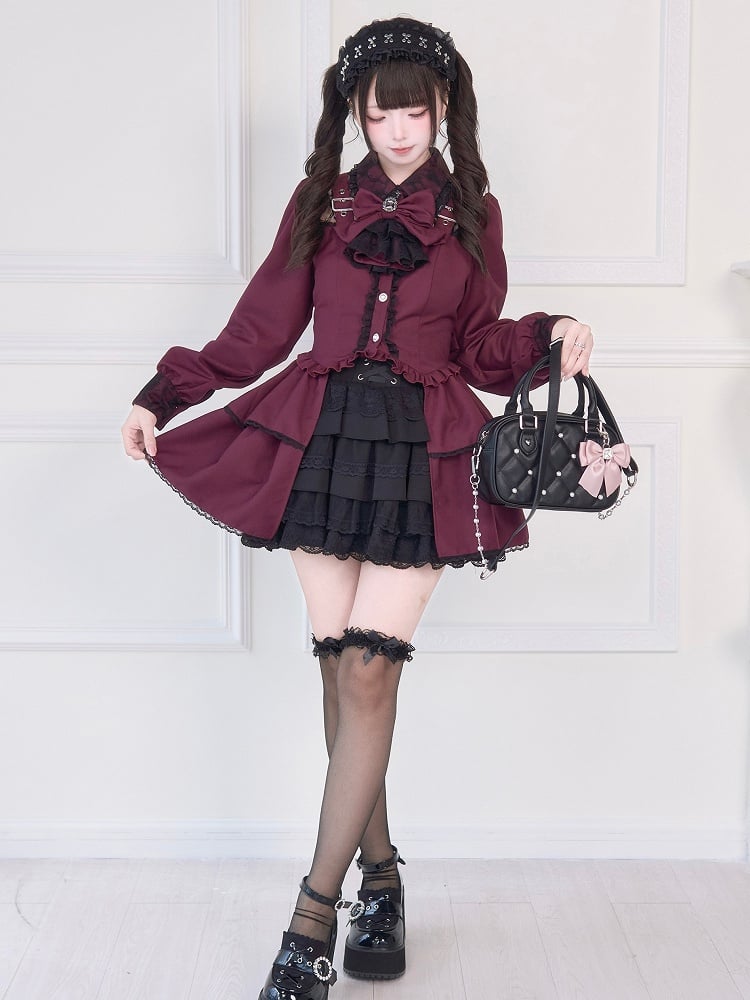 Kei-Bluse mit weinrotem Jirai-Illusionsausschnitt