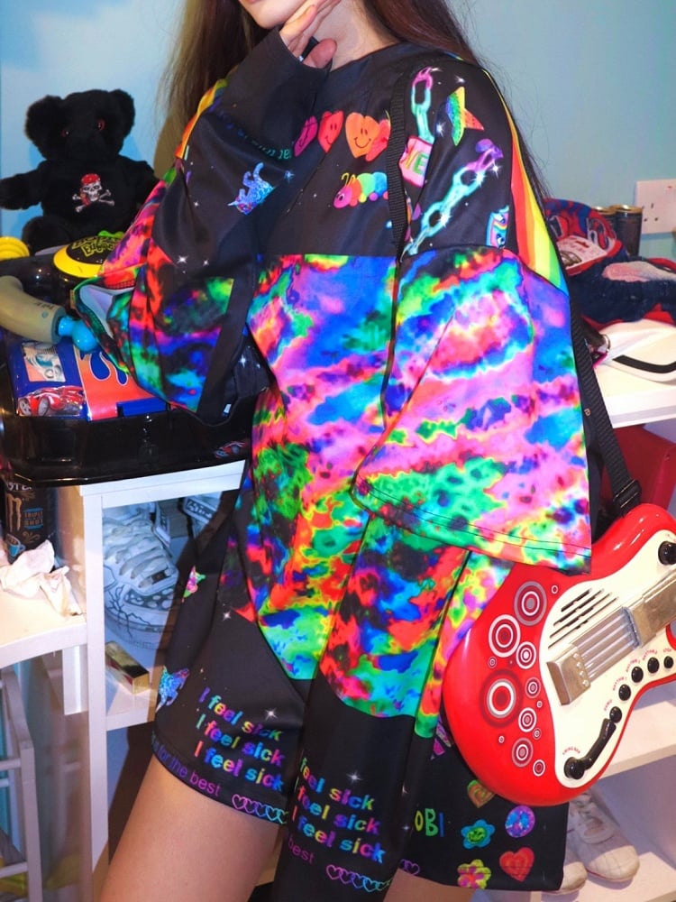 Colorful Sweatshirt And Print Letter Rainbow Heart Y2K