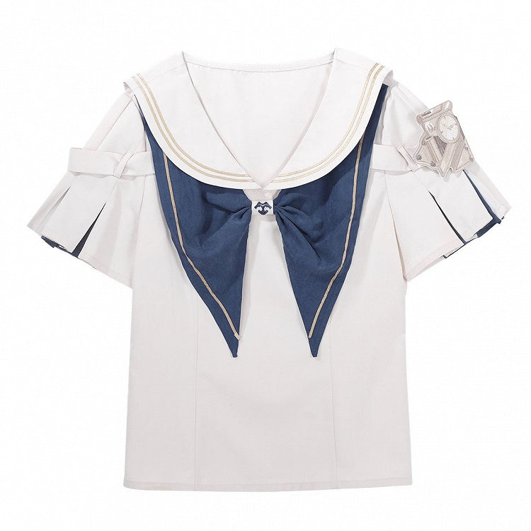 Shirt Sleeves Short Bowknot Sailor Collar