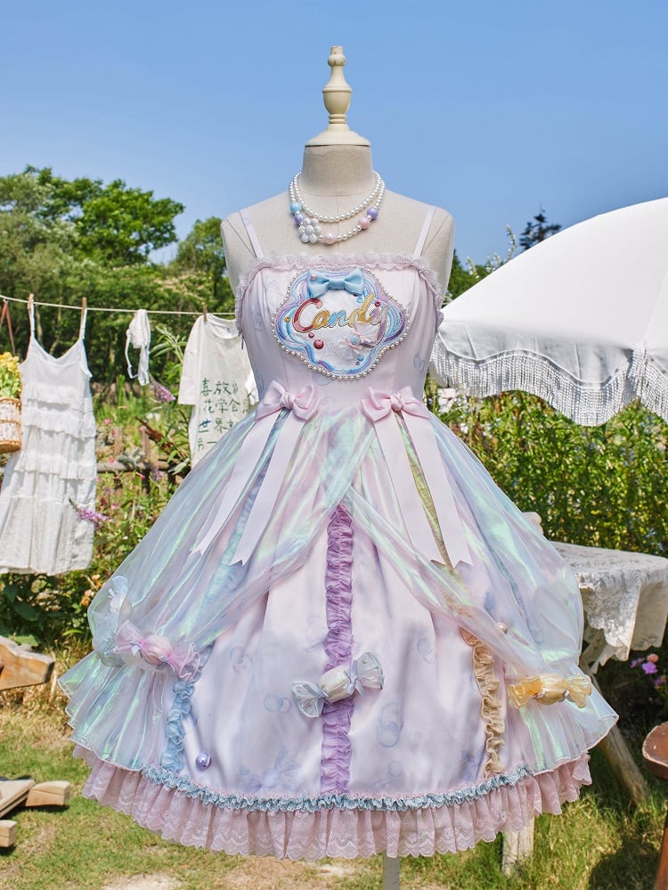 Candy Decorated Purple Straps Bead Dress Sweet JSK and Lolita Spaghetti Light