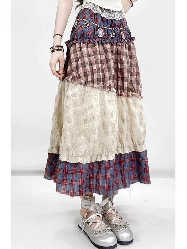 Trim Skirt Pattern Tiered Ruffles Pink Bittersweet Plaid