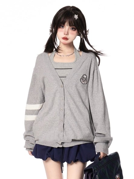 Autumn JK Uniform Preppy Black/Gray Style V-neck for Knit Cardigan
