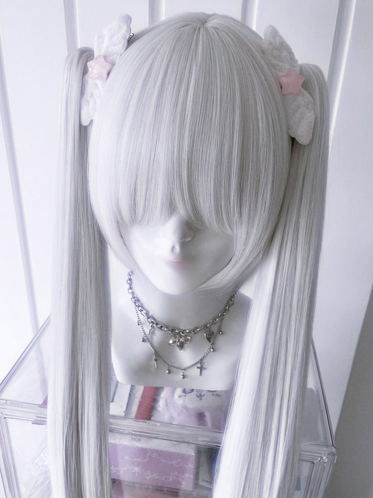 Ponytail Claw Clips Length Double Wig Bangs With 70CM Full Short 30CM Straight + White