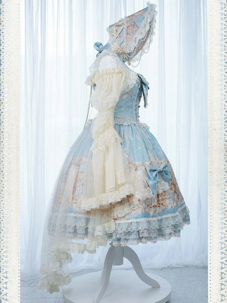 mit Rockkleid, klassisch, elegant, Einhorn, Lolita, Perlenkettendruck und blauer Taillenüberzug