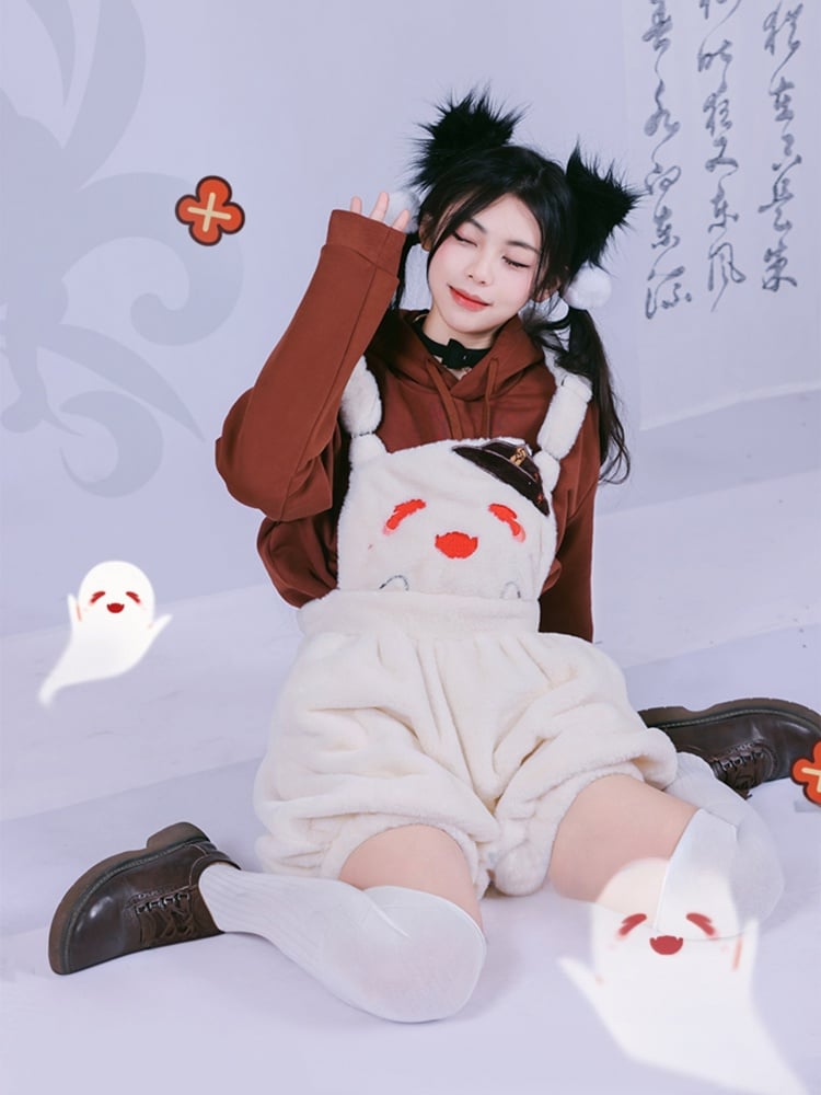 フータオ風ハロウィンベージュプラッシュオーバーオールショーツ