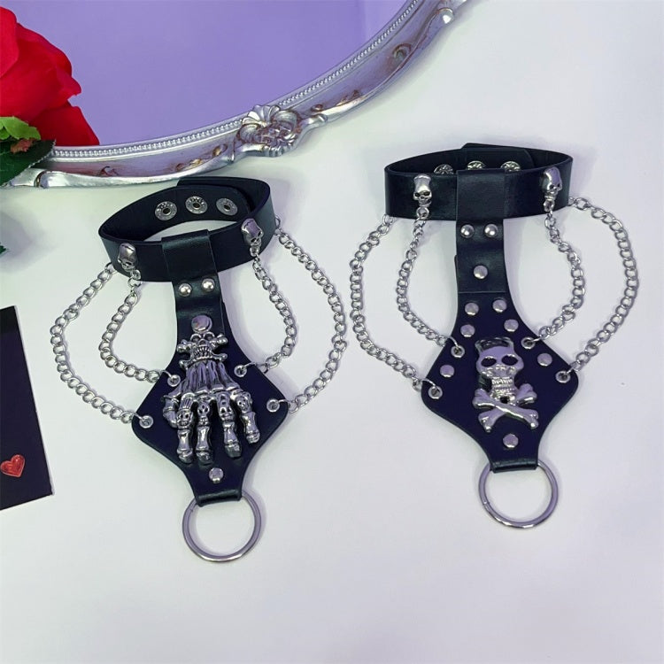Gothic Skull Black Punk Rock Ring Armband mit Ketten