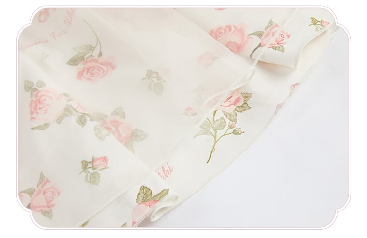 Dress Pink Print Rosette White Illusion Lolita Summer Neckline