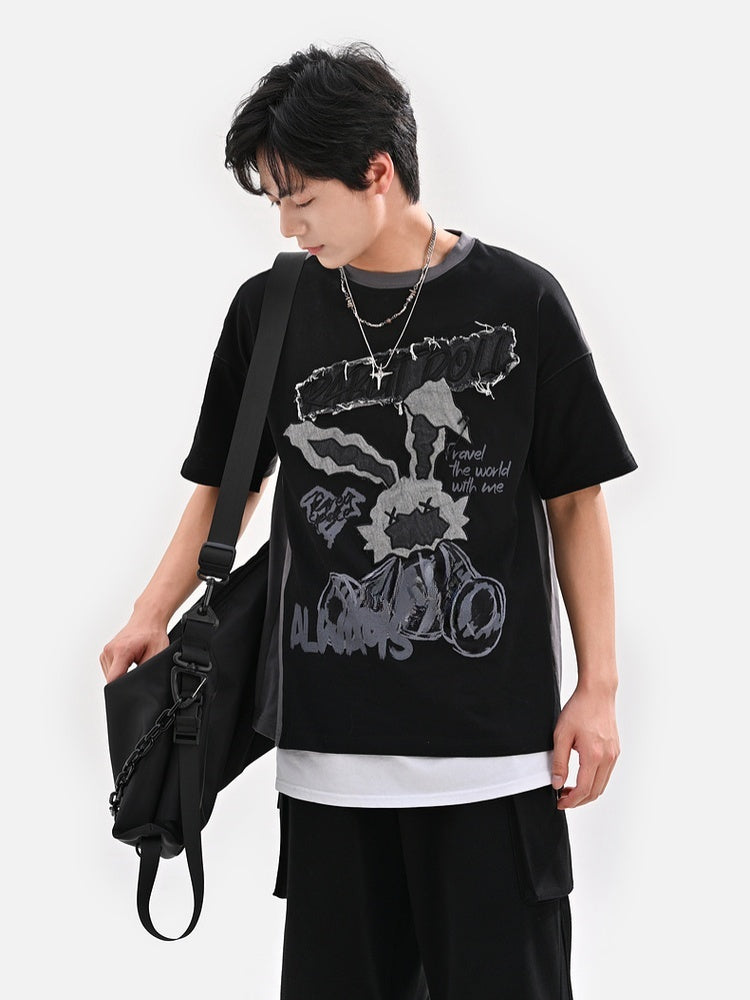Bittersweet and T-Shirt Two-pieces Faux Black Applique Gray Bunny Pattern Letter