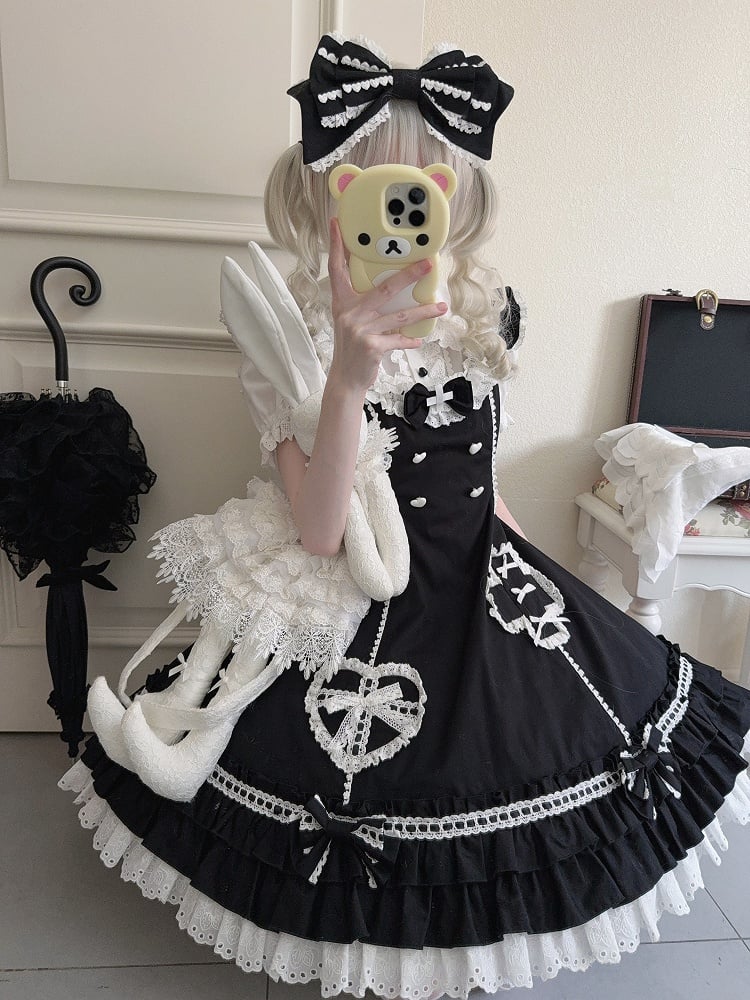 Trimmed Dress Neckline Straps Black Scalloped Flutter Lolita Nurse Eyelet Shoulder