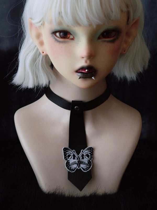 Choker Studs Decorated Gothic Applique Tie PU Black Butterfly