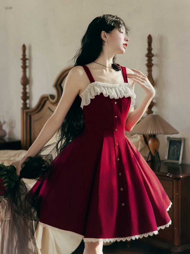Dress Fit Lolita Slim Fashion Waist Red Elegant