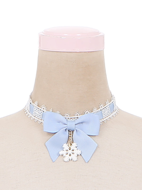 Light Blue Snowflake Pendant Bowknot Choker