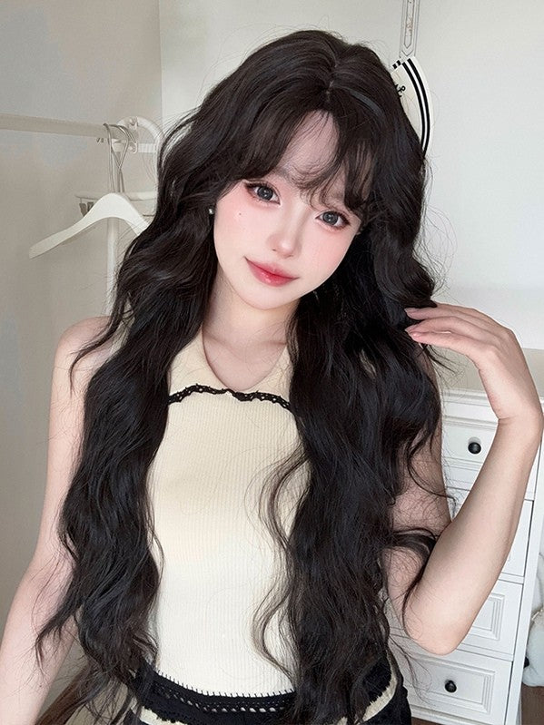 Length 83CM Bangs Black Air With Wig Wavy