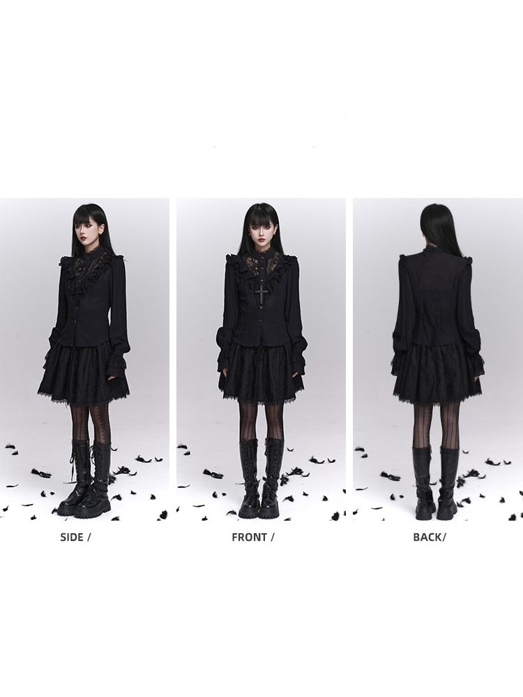 Long Cuffed Lace with Blouse Floral Gothic Embroidery Cutout Black Sleeves Sleeve