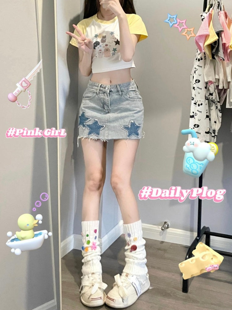 ホワイトイエロースター&パピープリントクロップドトップ