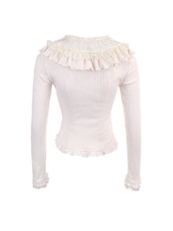 Vintage Knit Bow White Cardigan Ruffled Lace