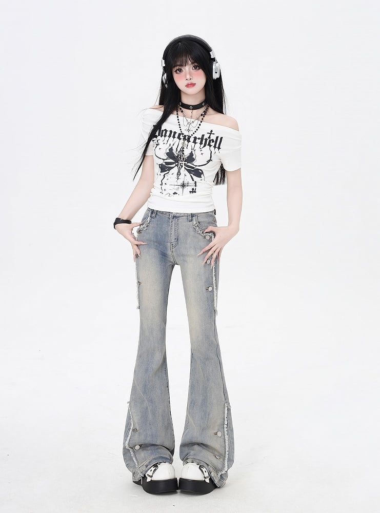 Raw Hem Vintage Blue Flared Jeans Glamorous