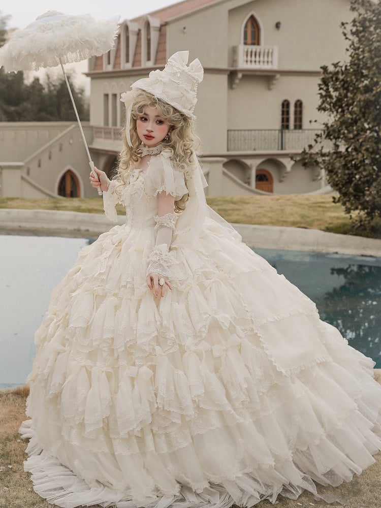 Lolita Wedding Bow Dress / Full Creamy Set White Hanayome Accents Gorgeous