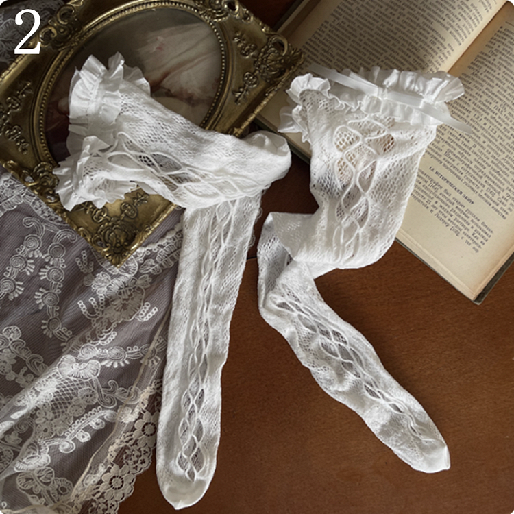 White Stockings/Leg Warmers Cut-out Design Leg /Lace Chain Overknee