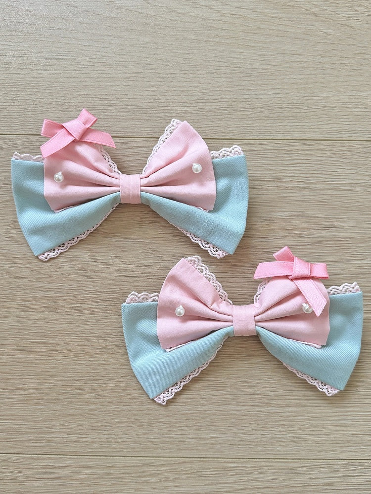 / Hairclip GreenPink YellowPink Bowknot WhiteBlue