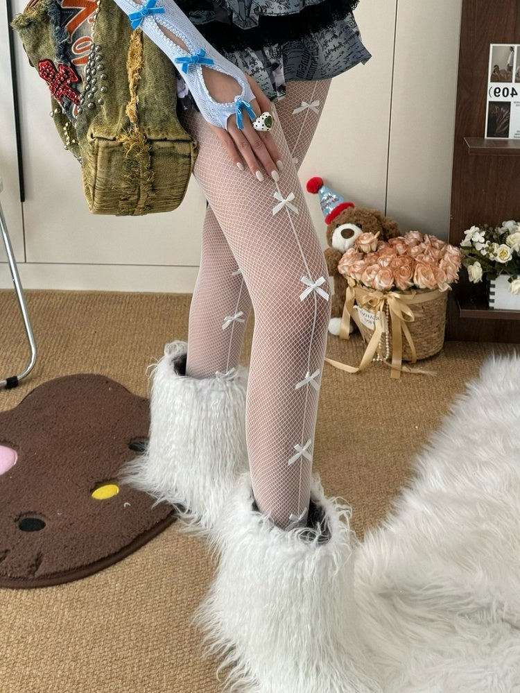 Modische blau/schwarz/rot/weiße Strumpfhose mit Schleife Gyaru