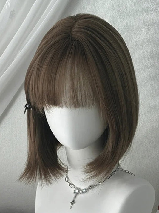 Light Brown Short Straight Synthetic Wig With Bangs