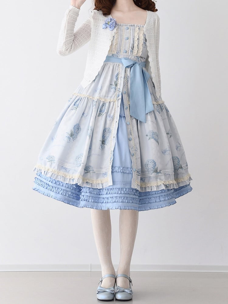 Blue Elastic Waist Tea Length Lolita Underskirt
