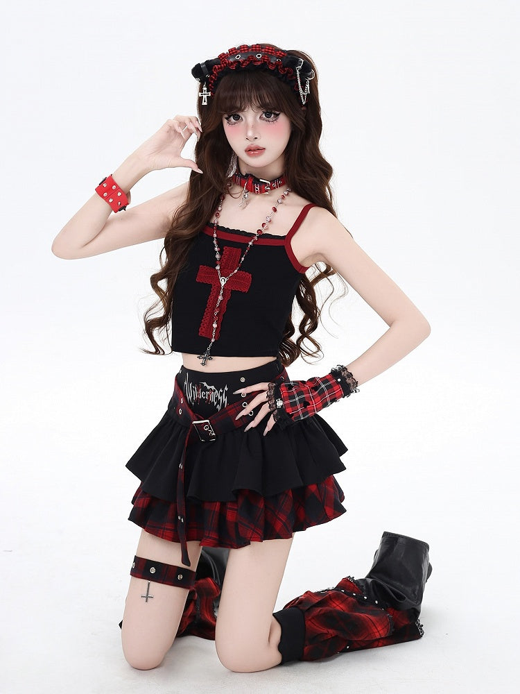 Cropped Top Cami Design - Red Lace Cross with Black Bittersweet