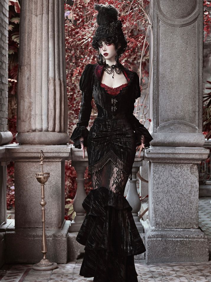 Halloween Gothic Schwarze Samt Kurze Vampirjacke