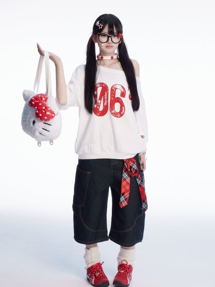 Waist Heart Embroidery Wide-leg Cargo Jeans Black Low