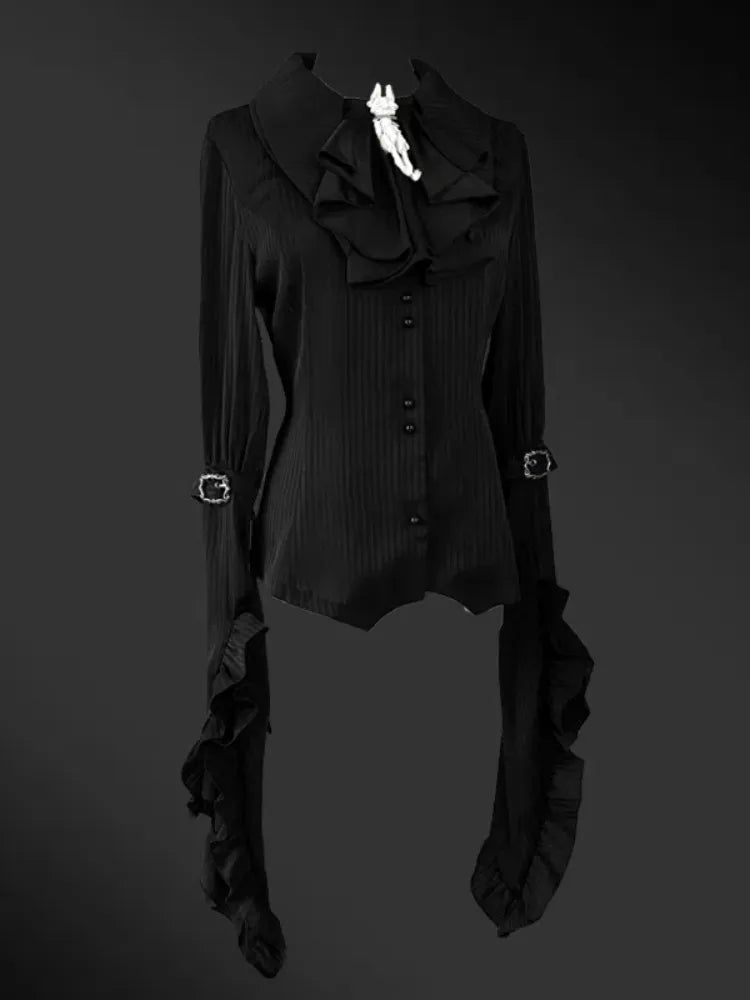 Shirt Lolita Plus Layered Sleeves Gothic Sizes Pointed Available Black Flat Collar Long